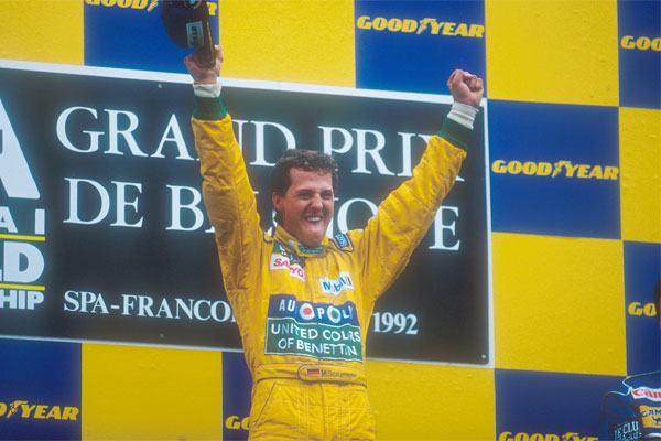 Michael Schumacher na podium Grand Prix Belgii w 1991 r