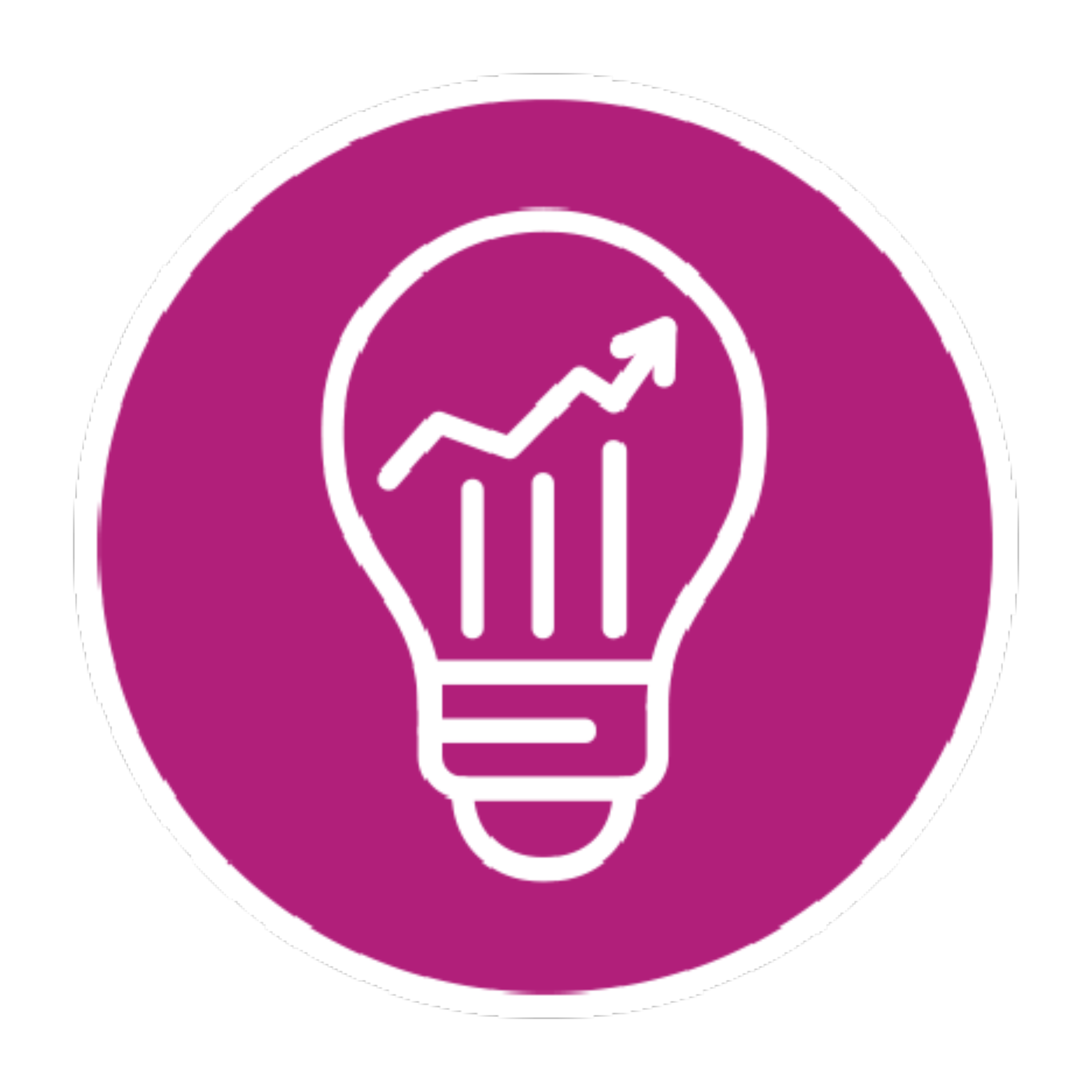 Rysunek żarówki z wykresem kolumnowym i linią trendu skierowaną w górę wewnątrz żarówki