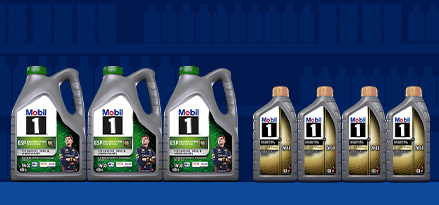 Baner przedstawiający produkty Mobil ustawione na półce
