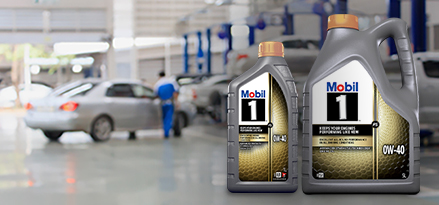 Mobil 1 FS 0W-40 na ławce w garażu