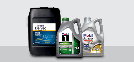 Produkty Mobil Delvac, Mobil 1 i Mobil Super są ułożone obok siebie