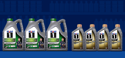 Baner przedstawiający produkty Mobil ustawione na półce