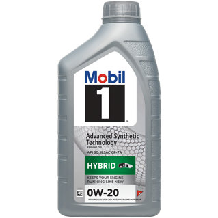 : Szara 1-litrowa butelka oleju silnikowego Mobil 1 Advanced Synthetic 0W-20 do hybryd